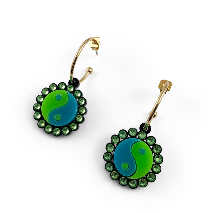 Jennifer Loiselle yin yang 90s laser cut acid lime green hoop earrings