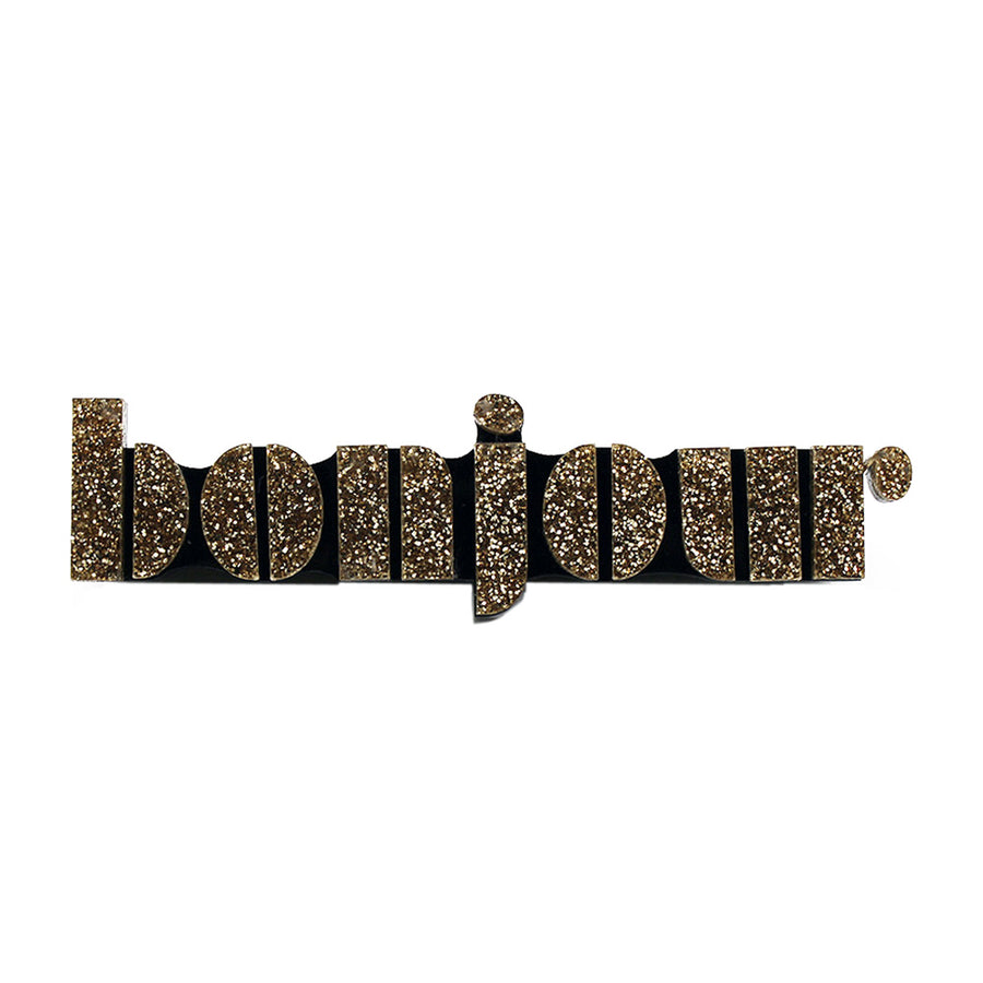 Jennifer Loiselle bonjour laser cut Perspex brooch 