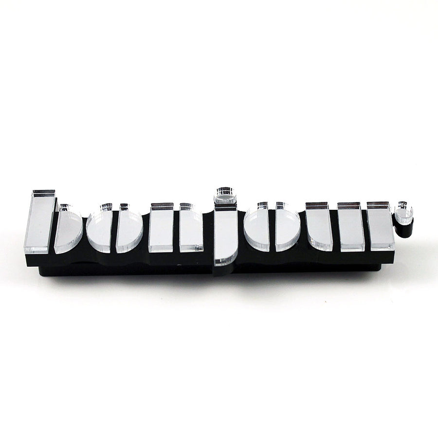 Jennifer Loiselle bonjour laser cut Perspex brooch 